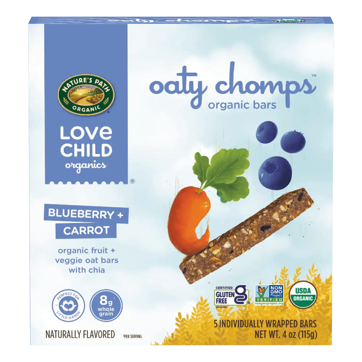 Love Child Organics Oaty Chomps Blueberry + Carrot Gluten Free Snack Bars